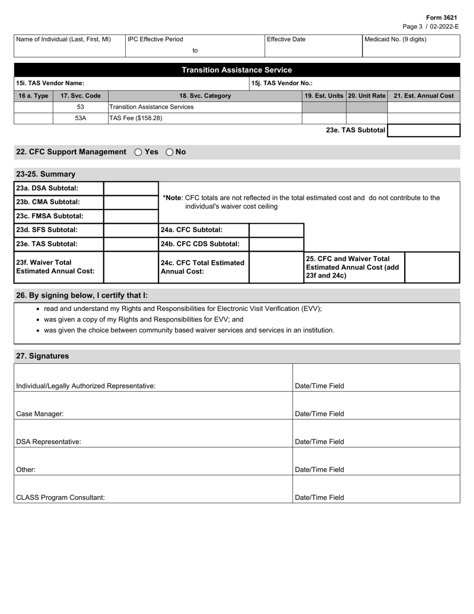 Form 3621 Individual Plan of Care - Community Living Assistance and Support Services (Class) and Community First Choice (Cfc) - Texas, Page 3