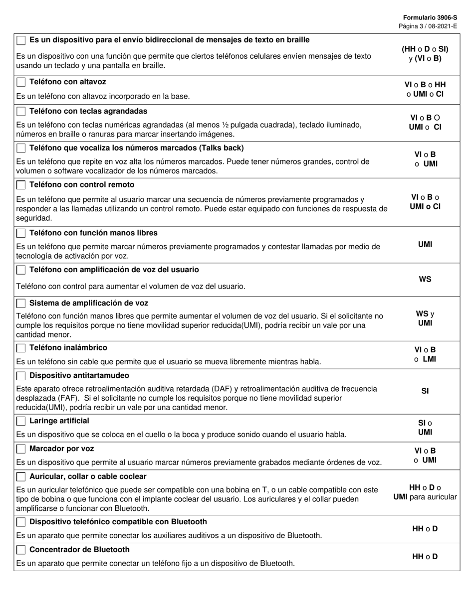 Formulario 3906-S Solicitud Para El Programa De Asistencia Con Telecomunicaciones Especializadas (Stap) - Texas (Spanish), Page 3