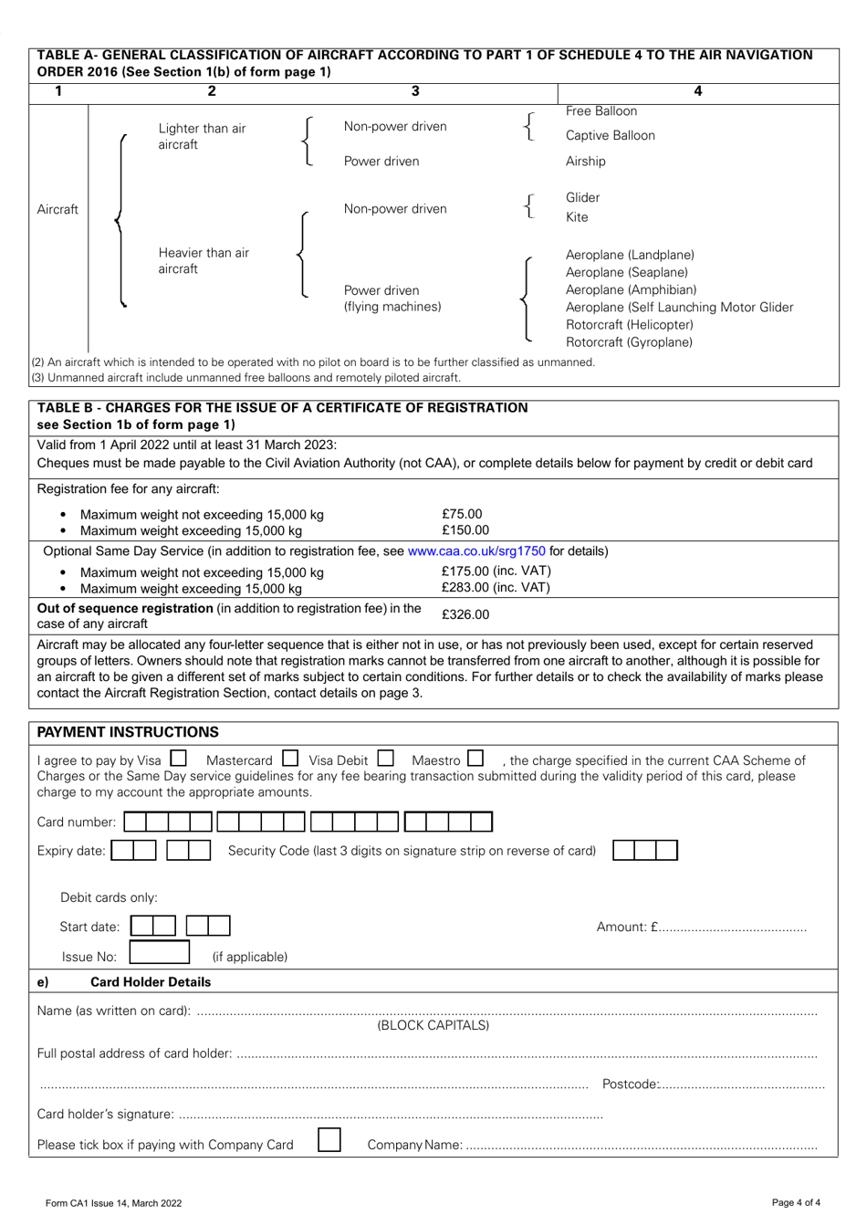 Form CA1 Application for Registration of Aircraft or Change of Ownership - United Kingdom, Page 4