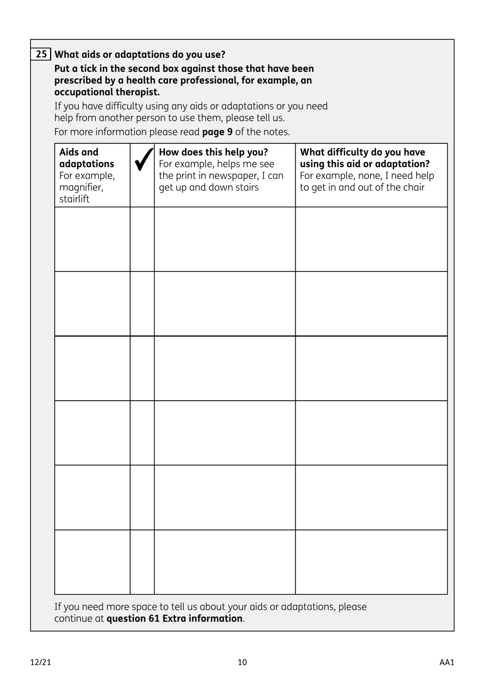 Form AA1 Attendance Allowance for People of State Pension Age or Over - United Kingdom, Page 10