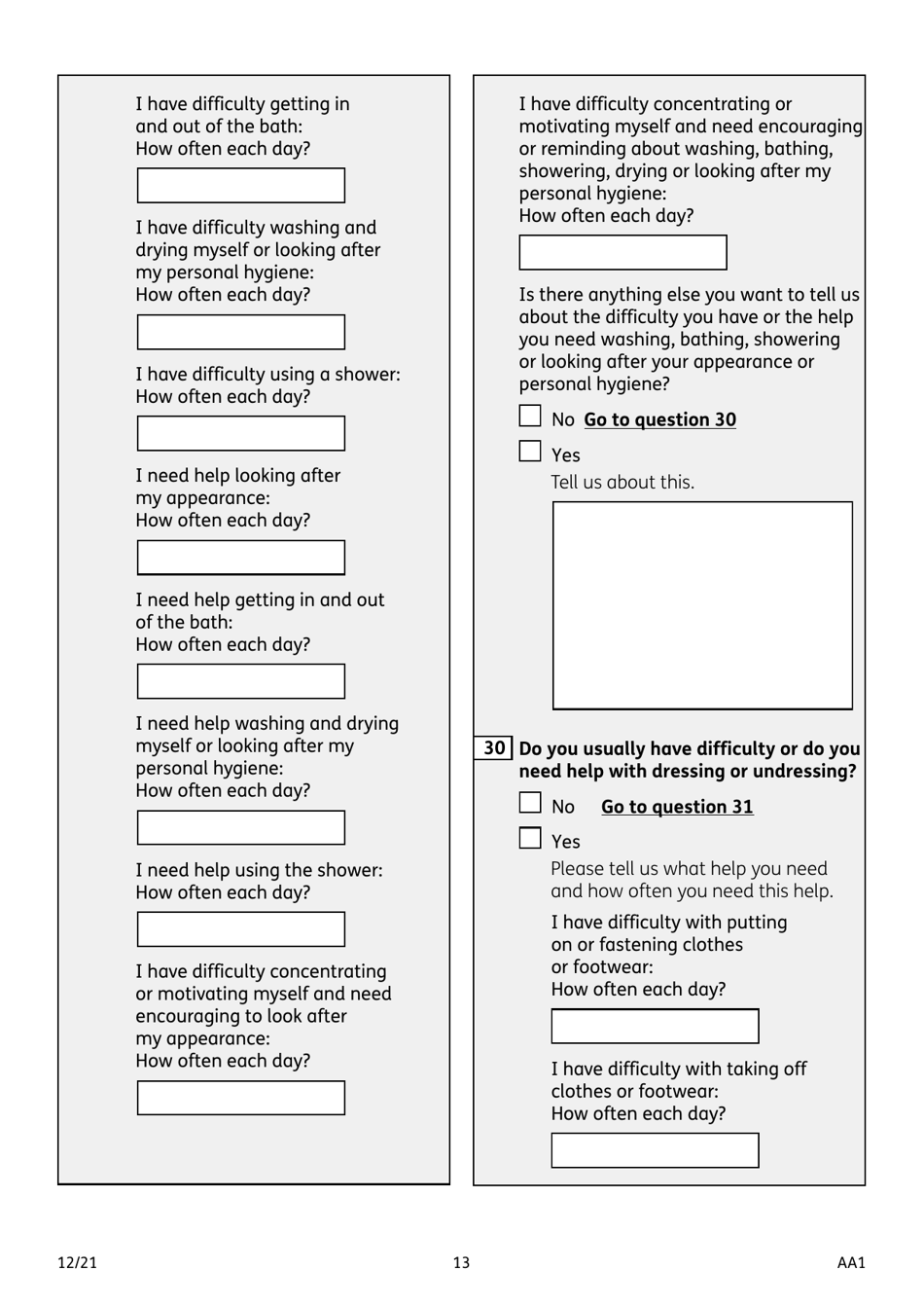Form AA1 Attendance Allowance for People of State Pension Age or Over - United Kingdom, Page 13