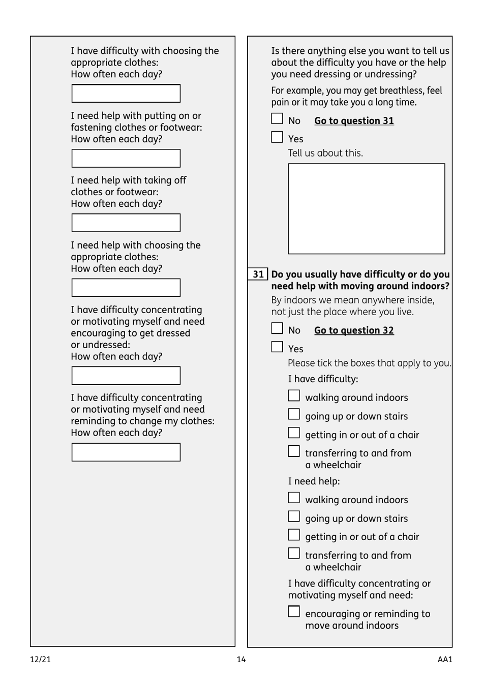 Form AA1 Attendance Allowance for People of State Pension Age or Over - United Kingdom, Page 14