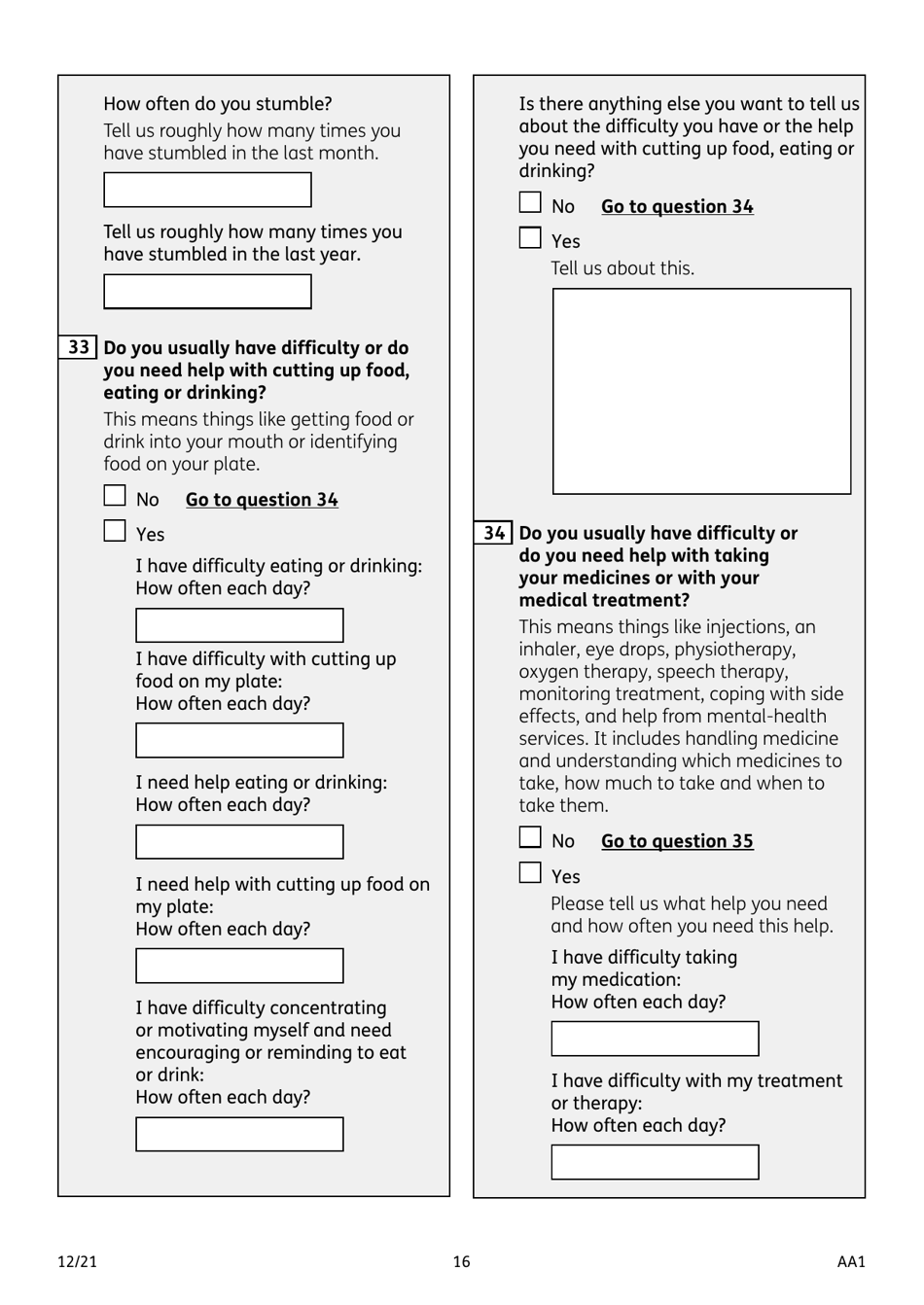 Form AA1 Attendance Allowance for People of State Pension Age or Over - United Kingdom, Page 16