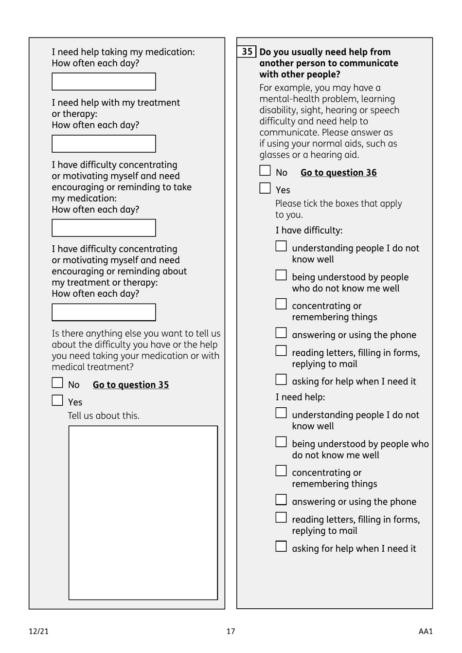 Form AA1 Attendance Allowance for People of State Pension Age or Over - United Kingdom, Page 17