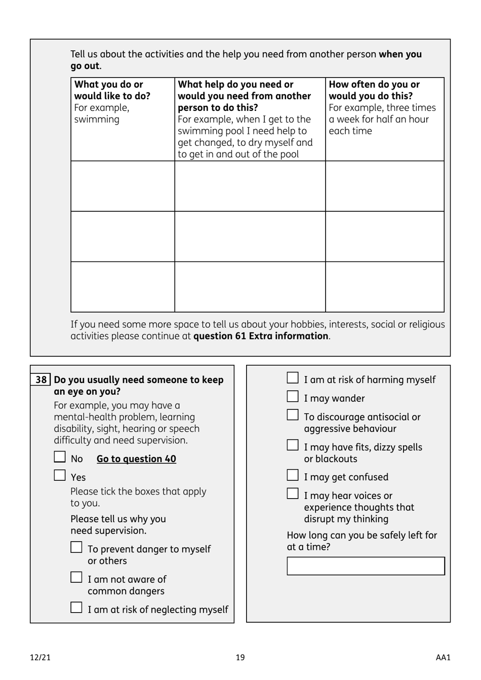 Form AA1 Attendance Allowance for People of State Pension Age or Over - United Kingdom, Page 19