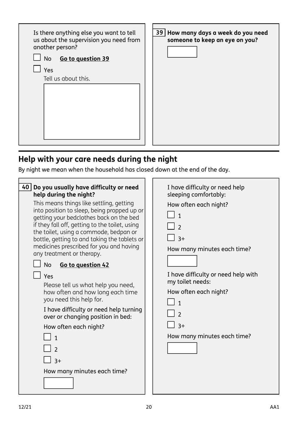 Form AA1 Attendance Allowance for People of State Pension Age or Over - United Kingdom, Page 20