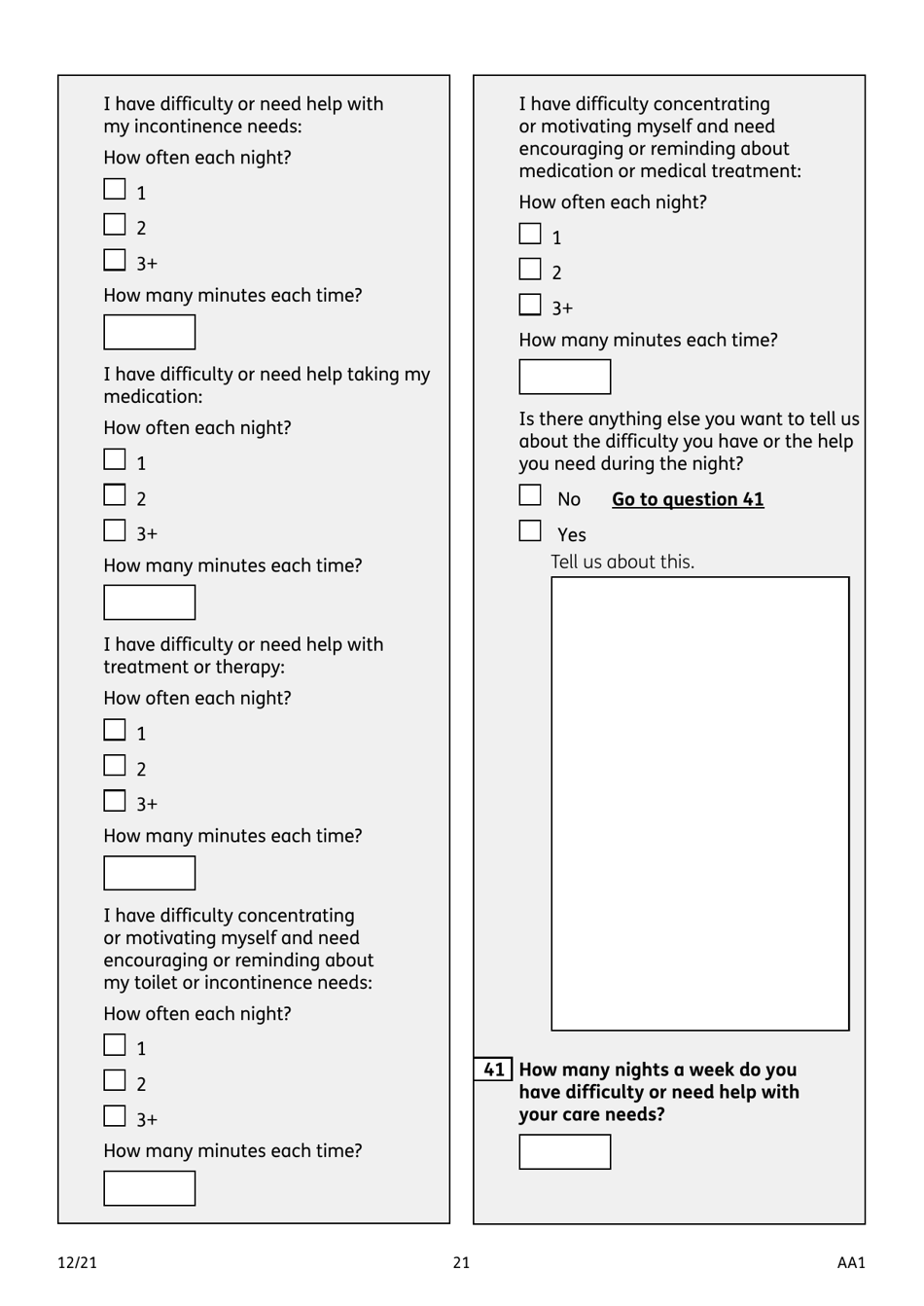 Form AA1 Attendance Allowance for People of State Pension Age or Over - United Kingdom, Page 21