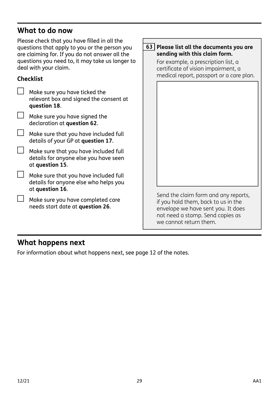 Form AA1 Attendance Allowance for People of State Pension Age or Over - United Kingdom, Page 29