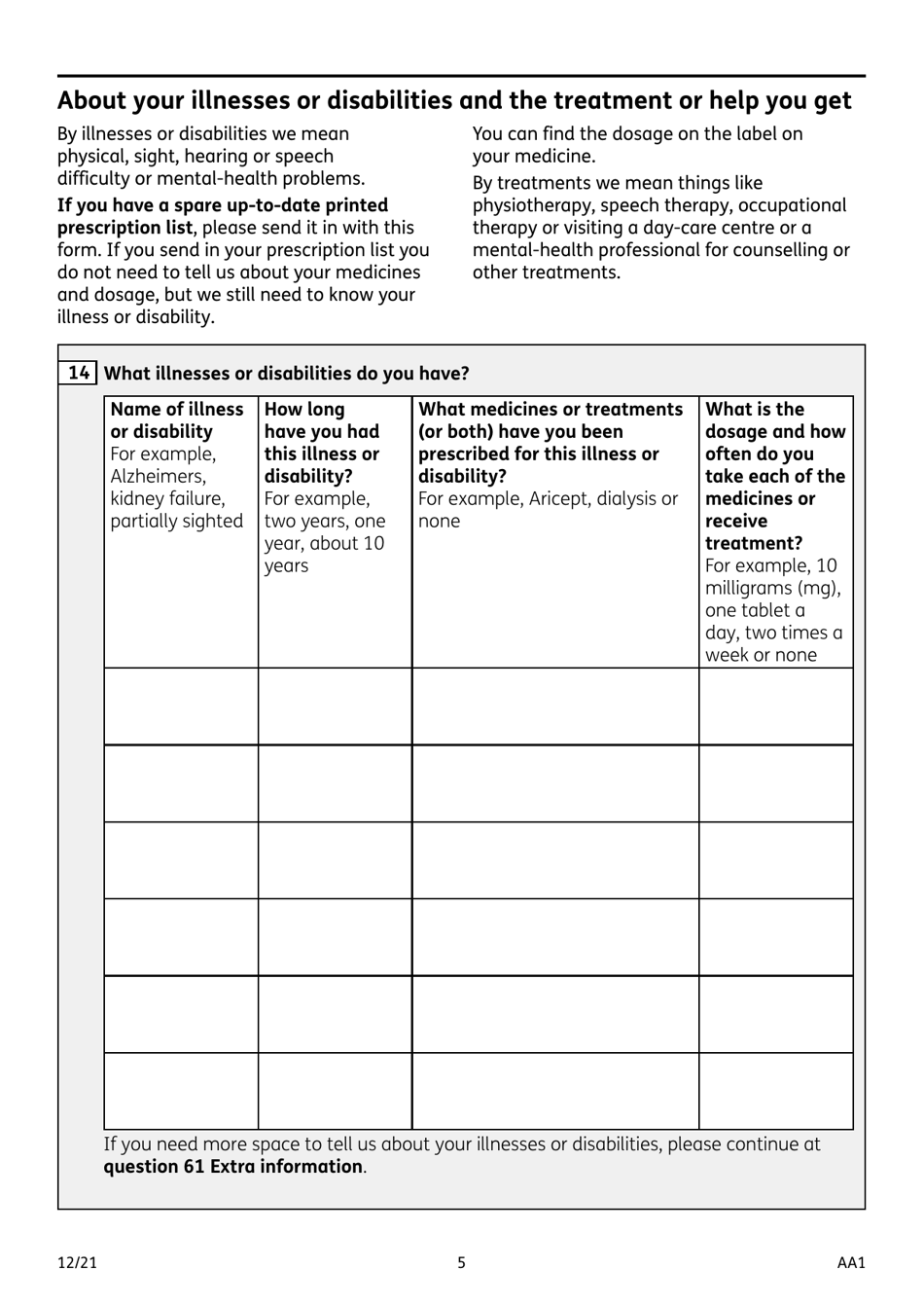 Form AA1 Attendance Allowance for People of State Pension Age or Over - United Kingdom, Page 5