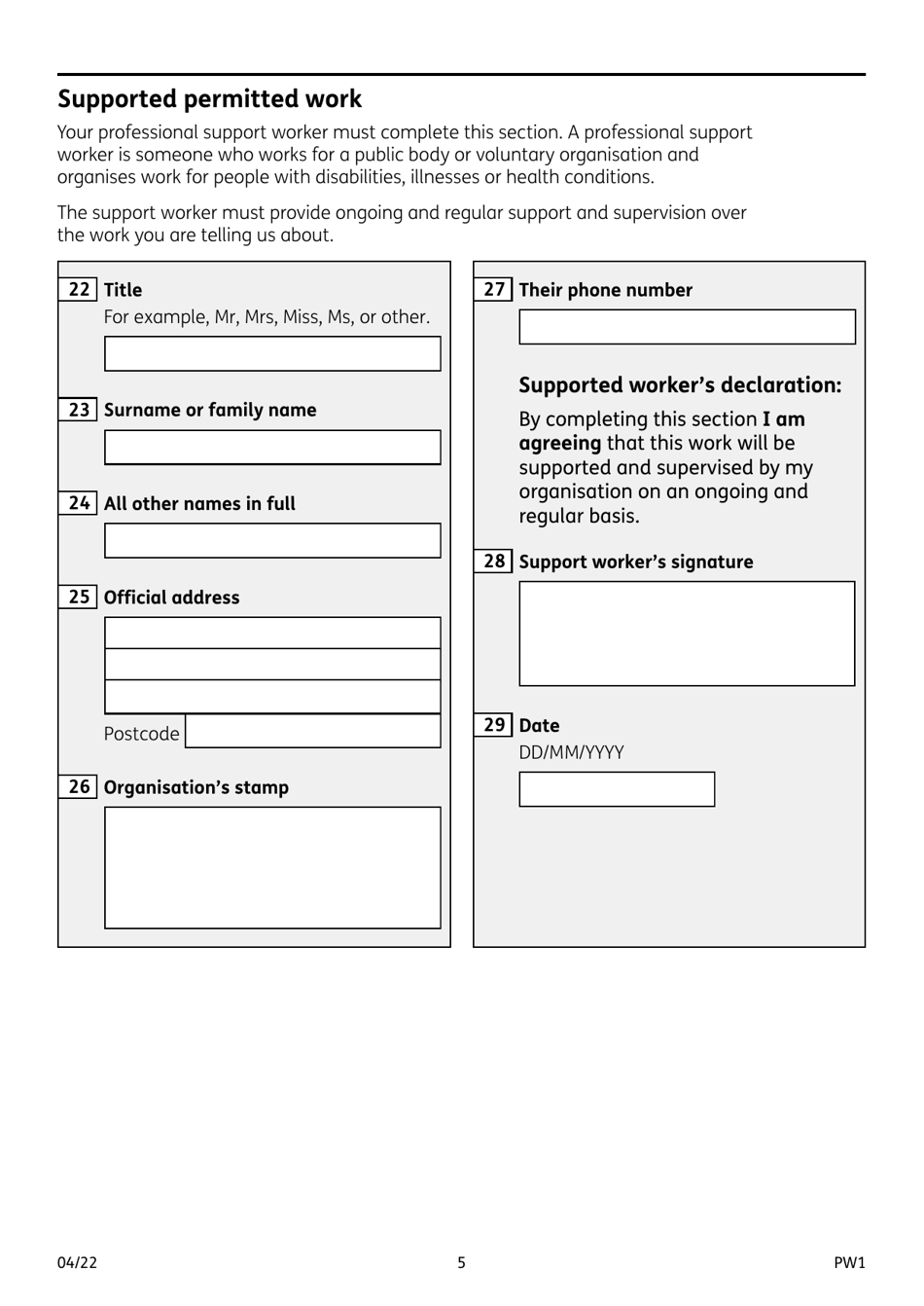 Form PW1 Permitted Work Form - United Kingdom, Page 5