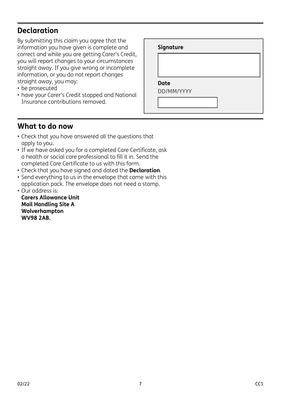 Form CC1 Carers Credit Application Form - United Kingdom, Page 7