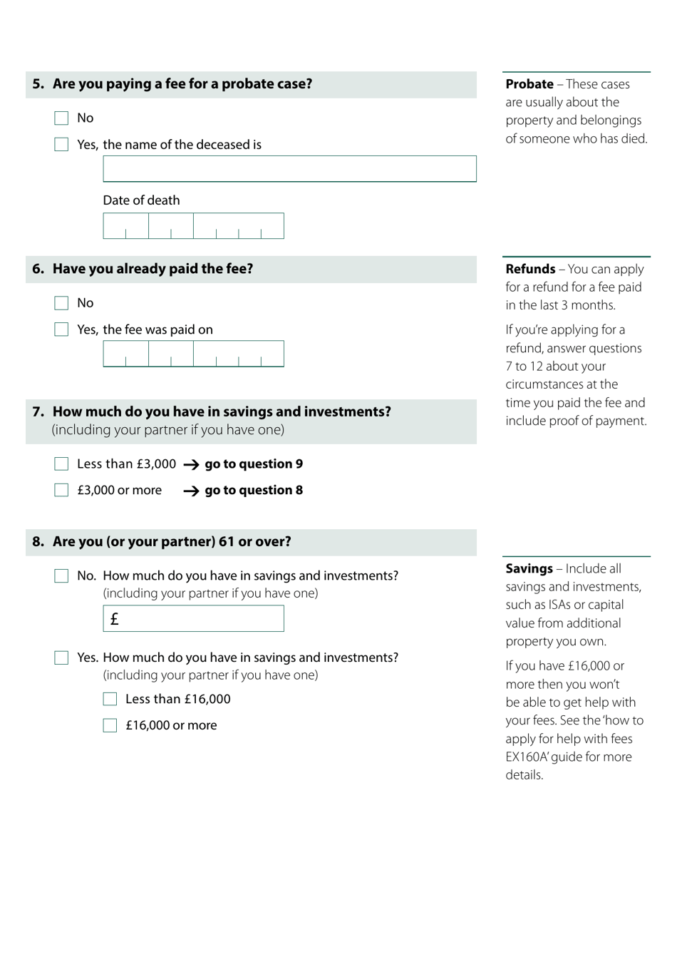 Form EX160 Apply for Help With Court and Tribunal Fees - United Kingdom, Page 2