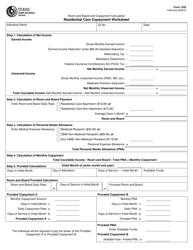 Document preview: Form 1032 Residential Care Copayment Worksheet - Texas