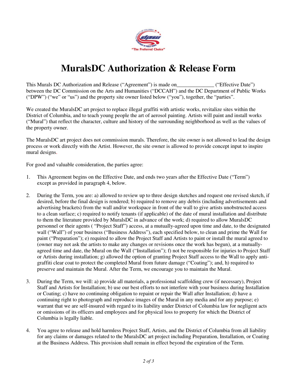 Call to Mural Sites Application Form - Washington, D.C., Page 2