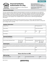 Form DRS E195 Financial Institution Authorization for Epay - Washington