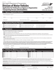 Document preview: Form DMV-41A-TR Application for Parking for an Agency or Organization Transporting Persons With Disabilities - West Virginia