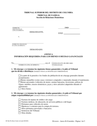 Document preview: Anexo A Informacion Requerida Para Los Bienes O Deudas Gananciales - Washington, D.C. (Spanish)