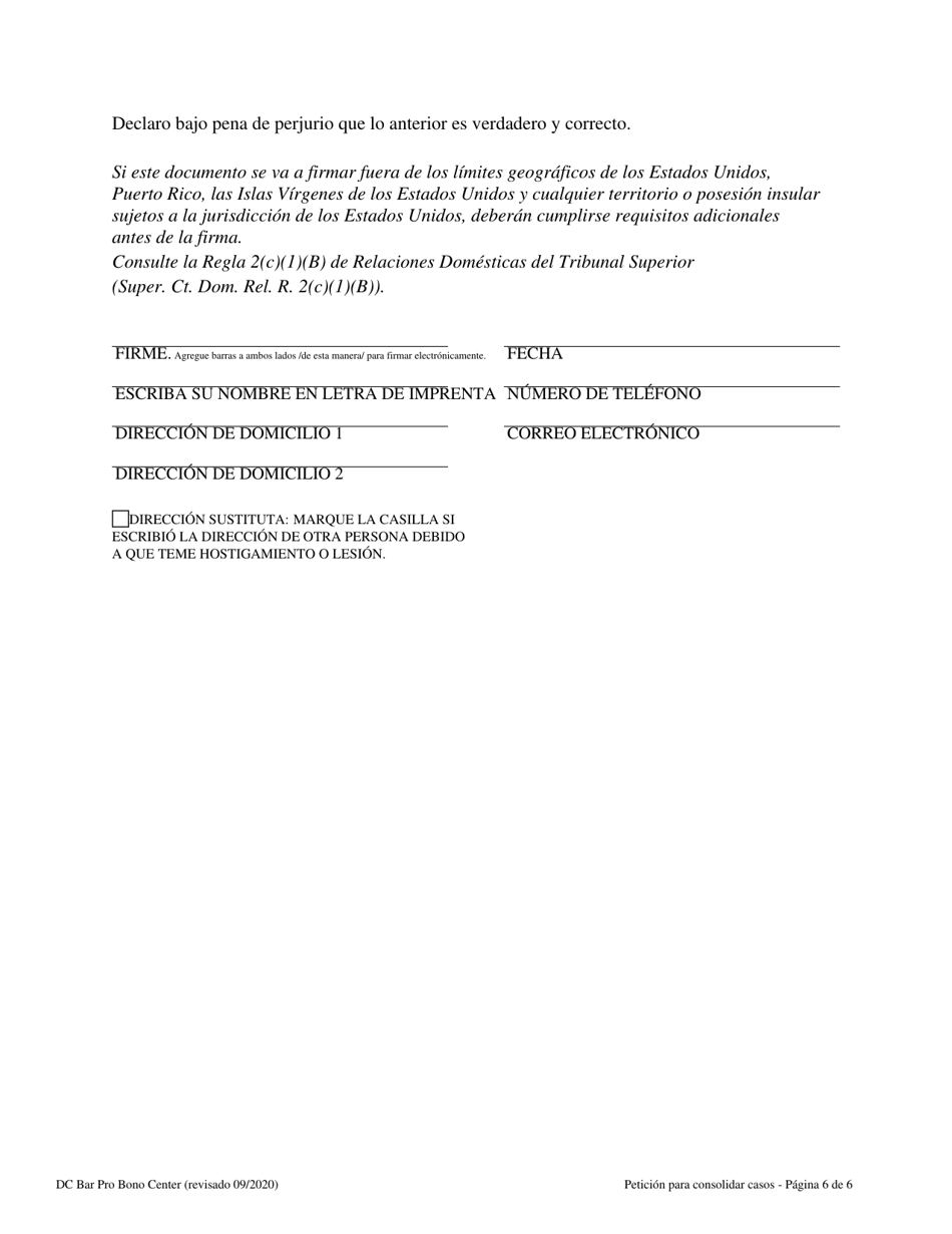 Peticion Para Consolidar Casos - Washington, D.C. (Spanish), Page 6