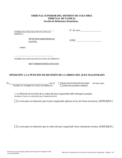 Oposicion a La Peticion De Revision De La Orden Del Juez Magistrado - Washington, D.C. (Spanish)