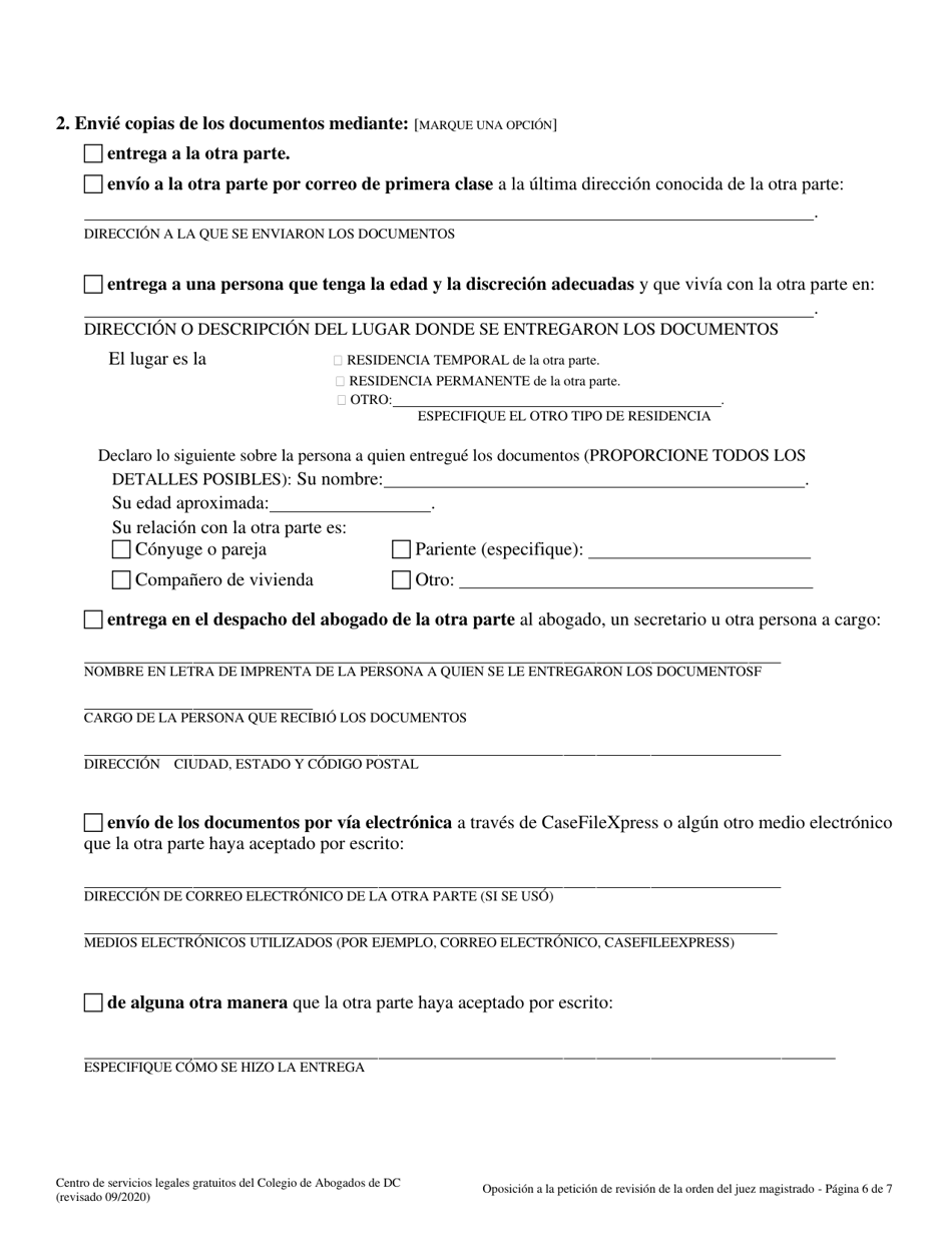 Oposicion a La Peticion De Revision De La Orden Del Juez Magistrado - Washington, D.C. (Spanish), Page 6