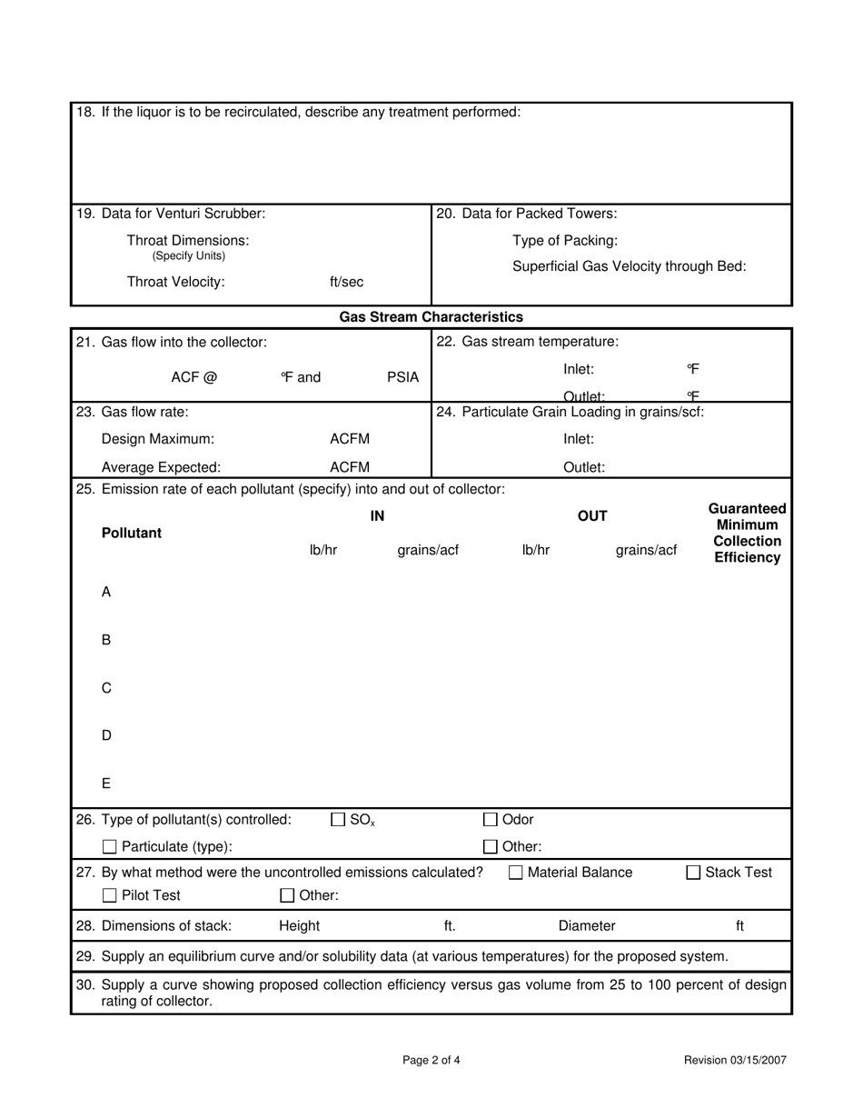 Attachment M Air Pollution Control Device Sheet (Wet Collecting System-Scrubber) - West Virginia, Page 2