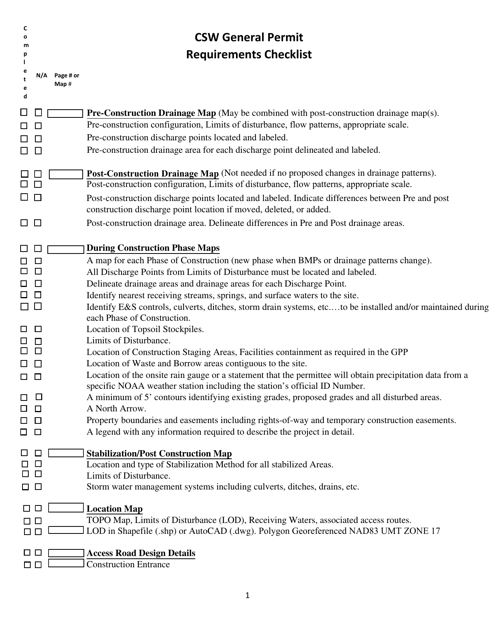 Csw General Permit Requirements Checklist - West Virginia Download Pdf