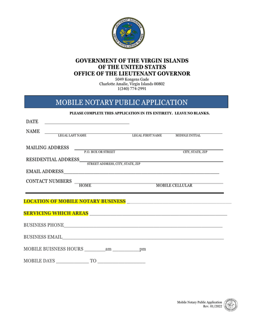 Mobile Notary Public Application - Virgin Islands Download Pdf