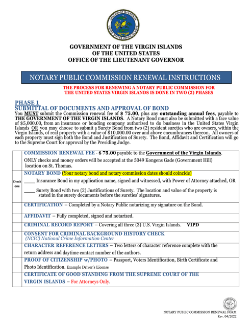 Notary Public Commission Renewal Application - Virgin Islands Download Pdf