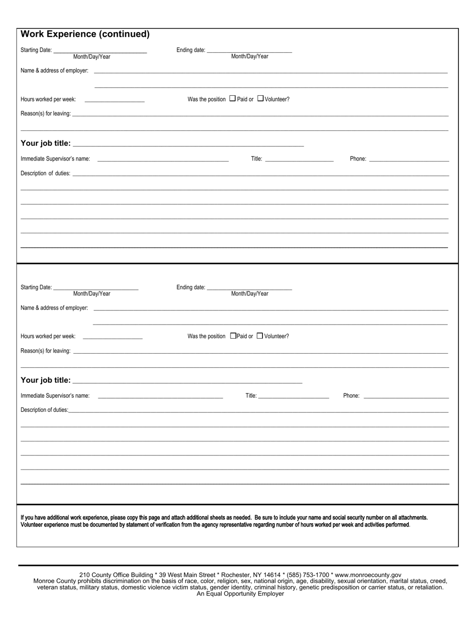 Employment / Civil Service Exam Application - Monroe County, New York, Page 3
