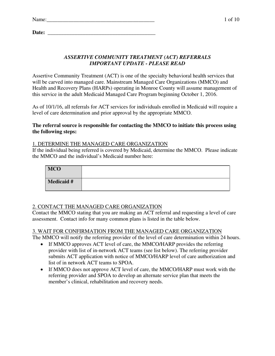 Assertive Community Treatment (Act) Referrals - Monroe County, New York, Page 1