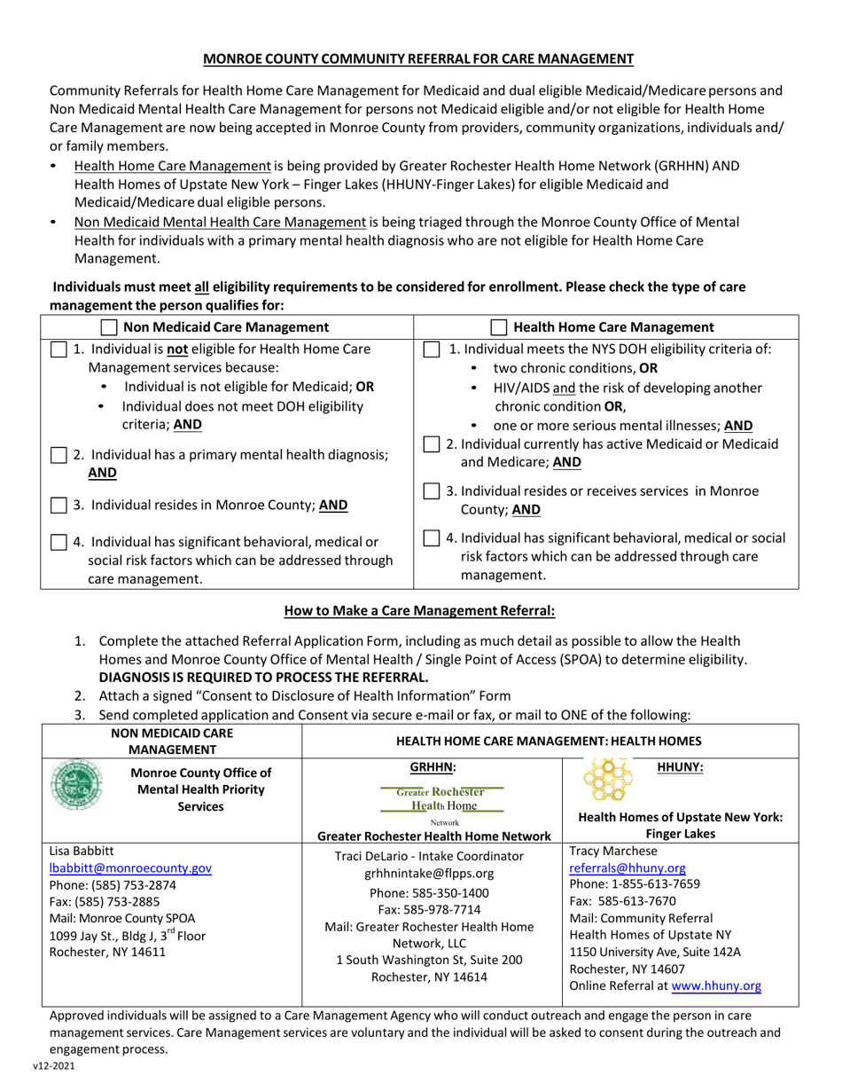 Monroe County Community Referral for Care Management - Monroe County, New York, Page 1