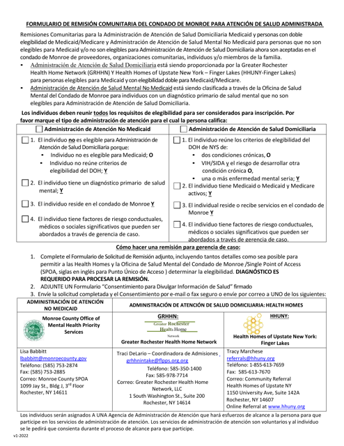 Formulario De Remision Comunitaria Del Condado De Monroe Para Atencion De Salud Administrada - Monroe County, New York (Spanish)