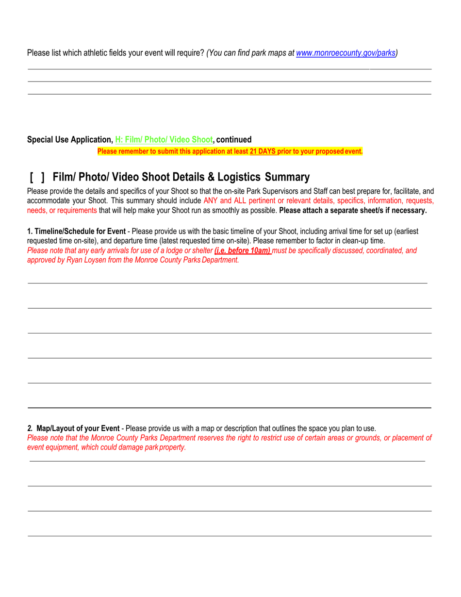 Special Use Application - Film / Photo / Video Shoot - Monroe County, New York, Page 3