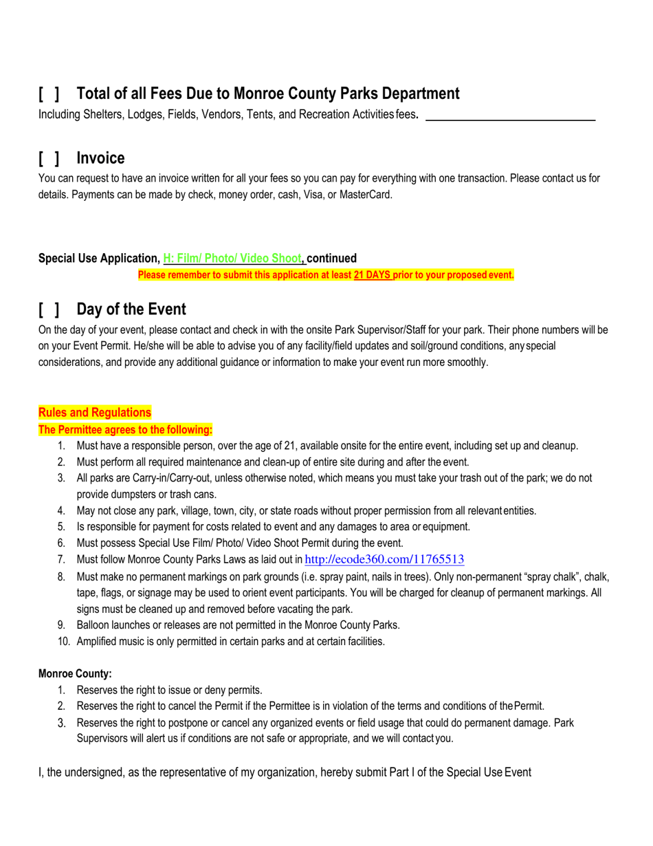 Special Use Application - Film / Photo / Video Shoot - Monroe County, New York, Page 5
