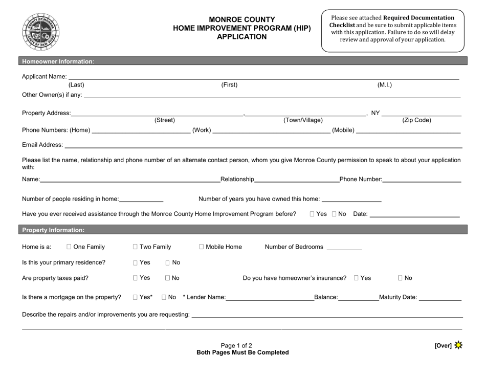 Home Improvement Program Application - Monroe County, New York, Page 3