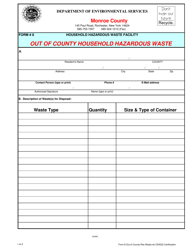 CESQG Form 8 &quot;Out of County Household Hazardous Waste - Household Hazardous Waste Facility&quot; - Monroe County, New York