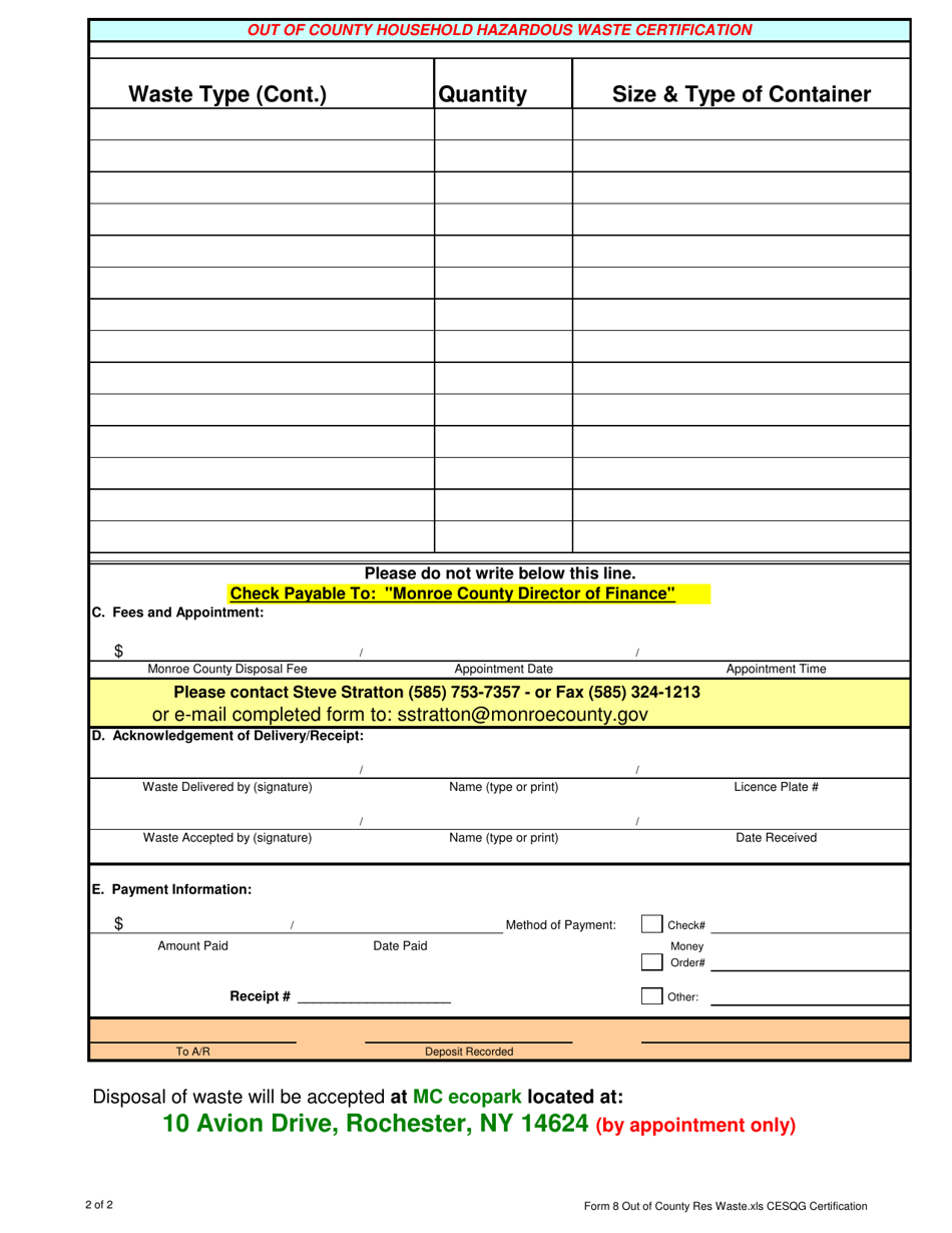 CESQG Form 8 Out of County Household Hazardous Waste - Household Hazardous Waste Facility - Monroe County, New York, Page 2