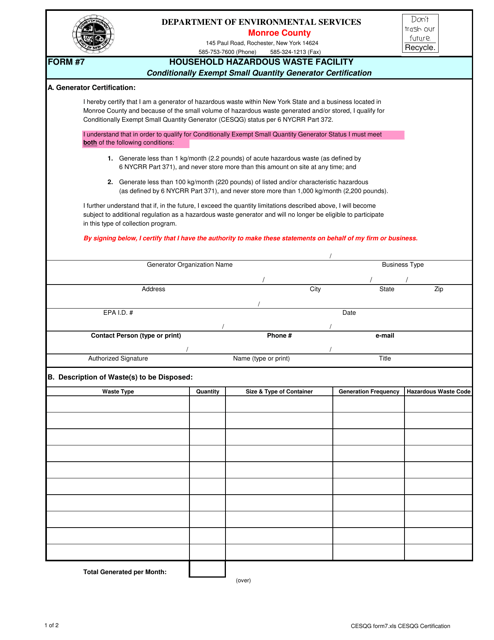 CESQG Form 7  Printable Pdf