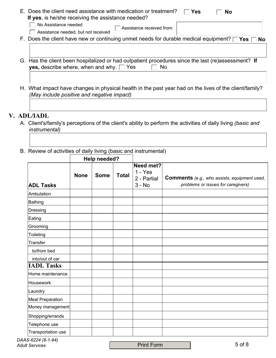 Form DAAS-6224 - Fill Out, Sign Online and Download Fillable PDF, North ...