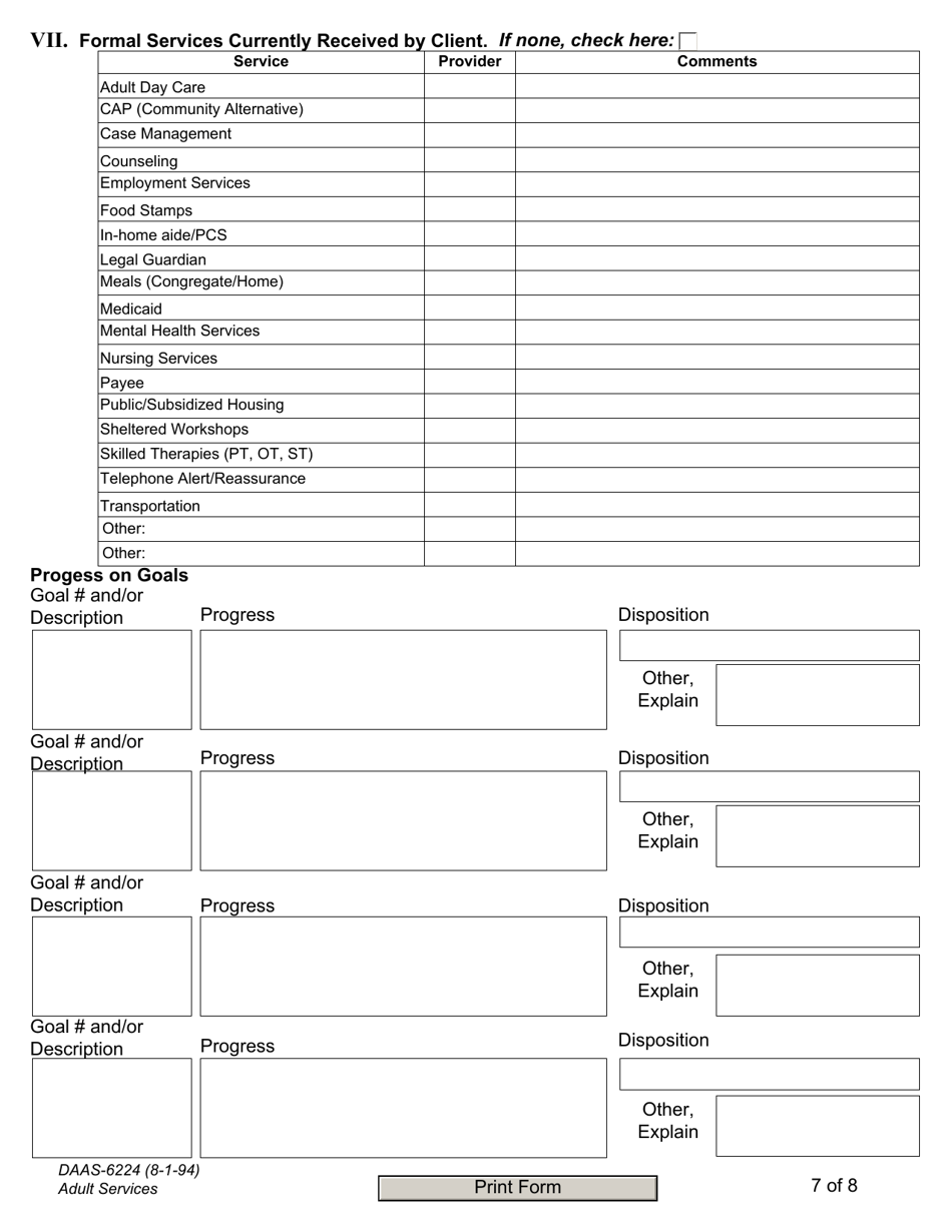 Form DAAS-6224 Adult Services Annual Assessment - North Carolina, Page 7