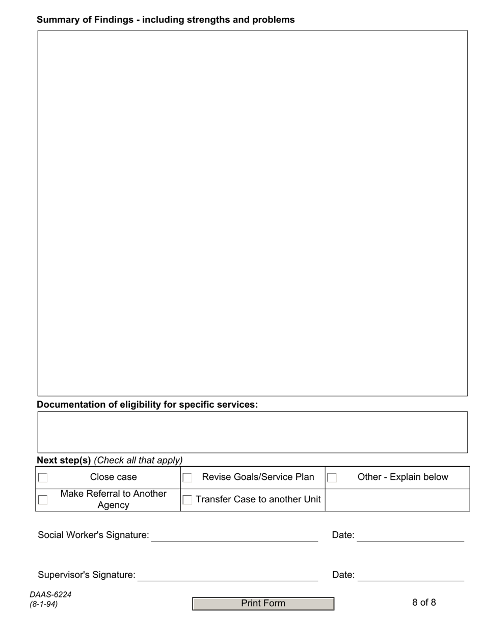Form DAAS-6224 Adult Services Annual Assessment - North Carolina, Page 8