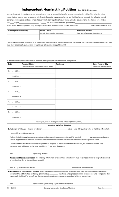 Independent Nominating Petition - New York Download Pdf
