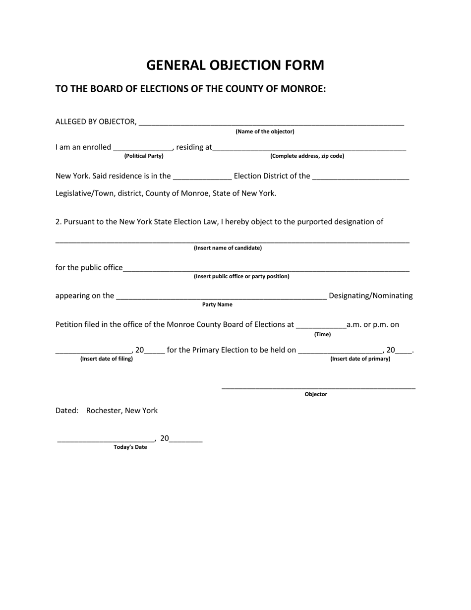 Monroe County, New York General Objection Form - Fill Out, Sign Online ...