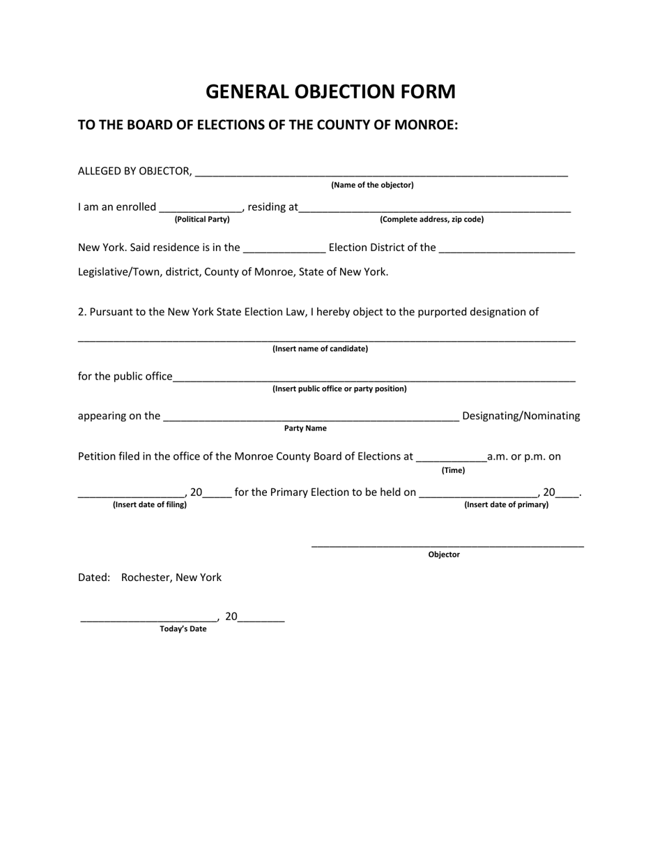 General Objection Form - Monroe County, New York, Page 1