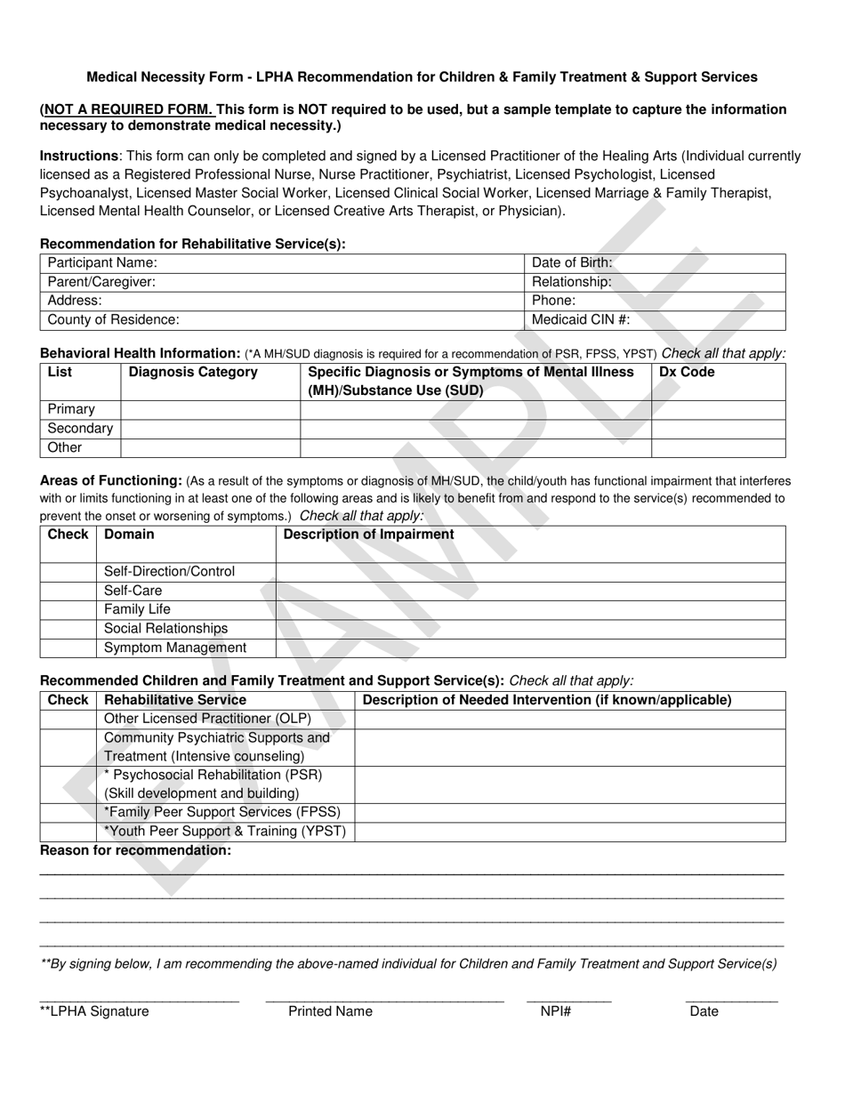 Medical Necessity Form - Lpha Recommendation for Children  Family Treatment  Support Services - Example - New York, Page 2