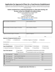 Document preview: Application for Approval of Plans for a Food Service Establishment - Monroe County, New York