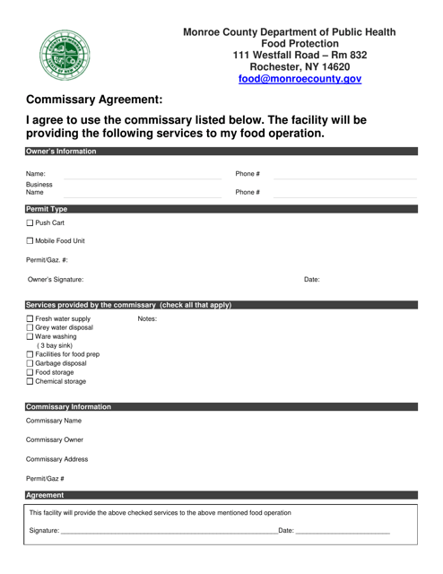 Commissary Agreement - Monroe County, New York Download Pdf