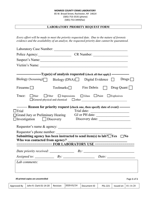 Form PSL-221 Laboratory Priority Request Form - Monroe County, New York