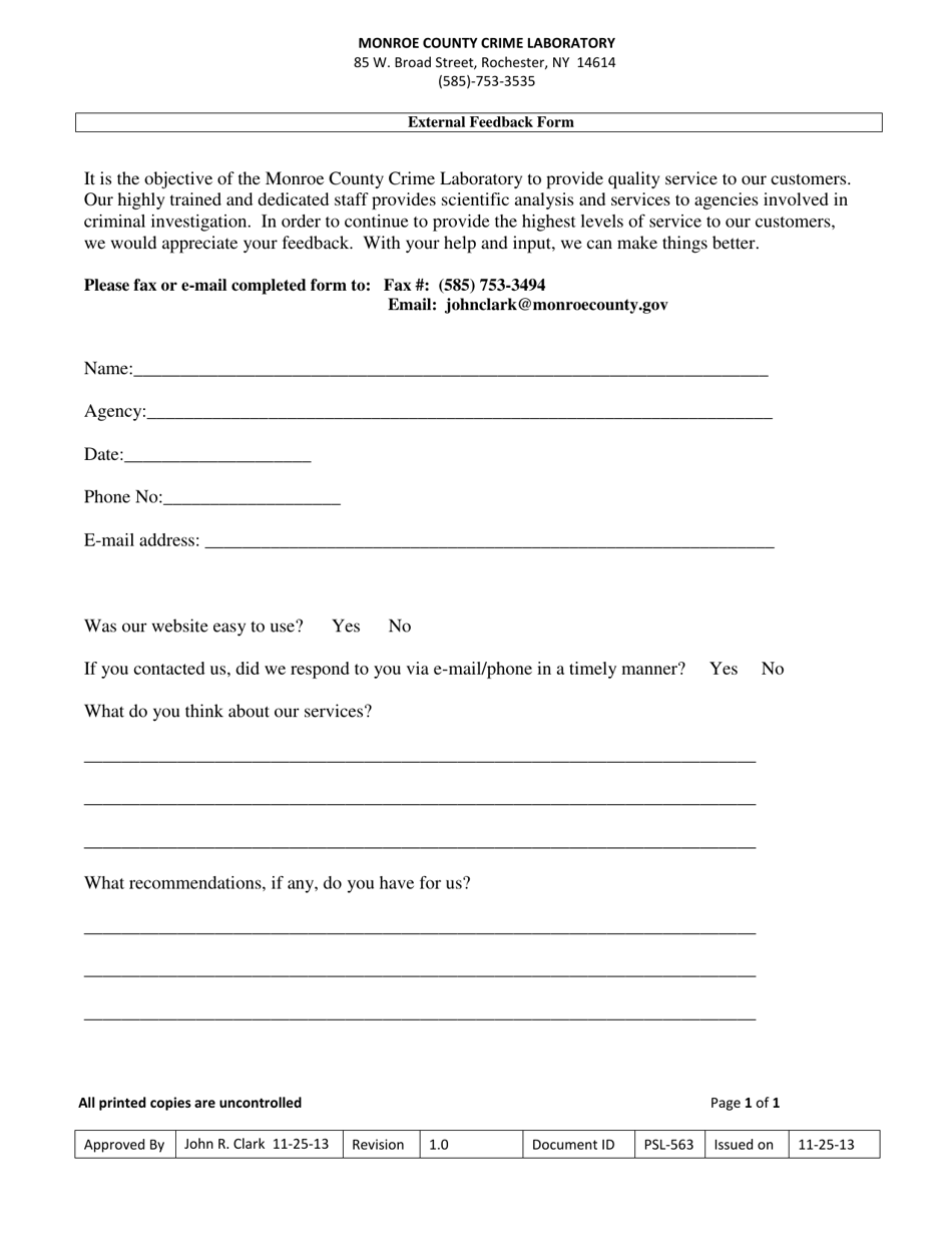 Form PSL-563 External Feedback Form - Monroe County, New York, Page 1
