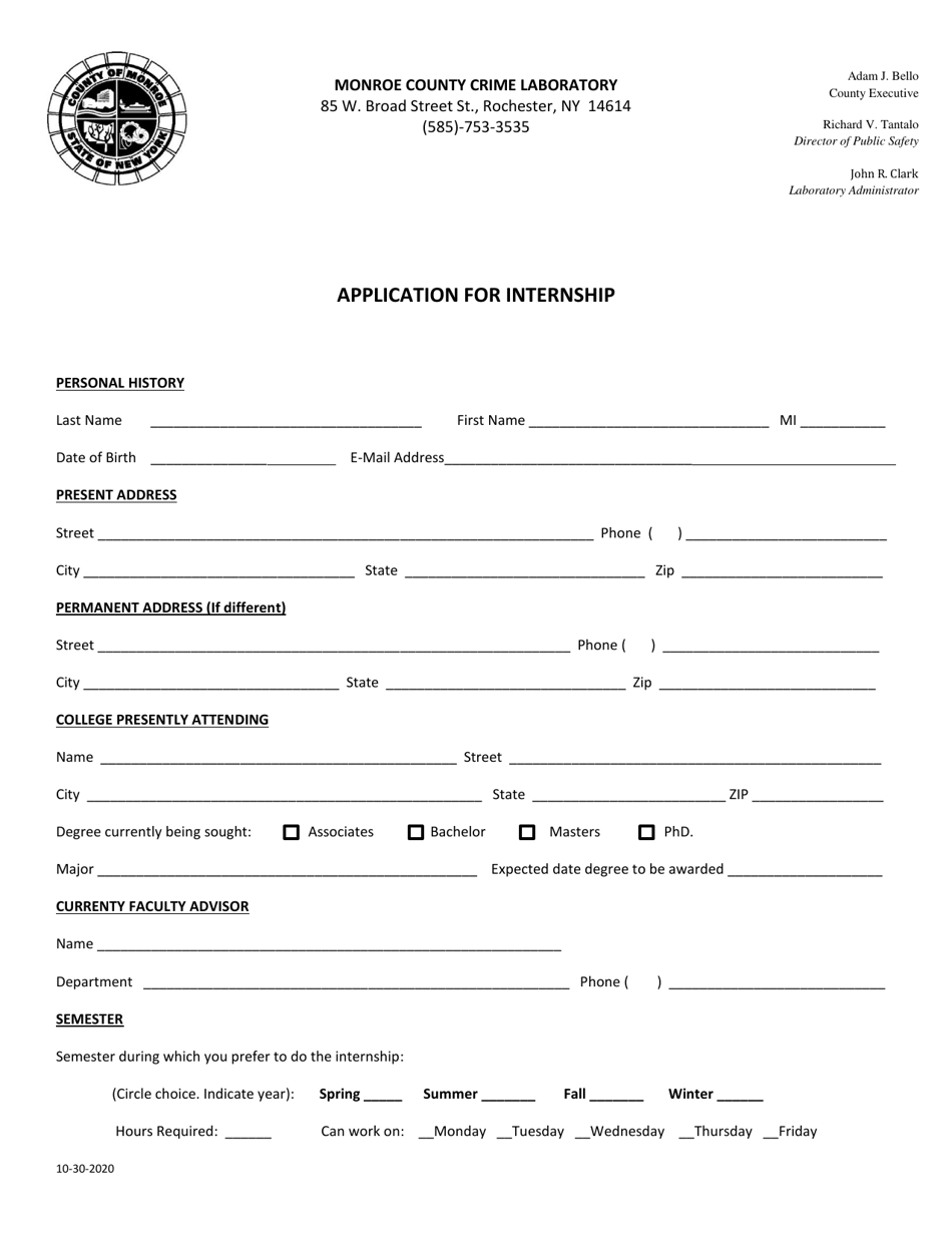 Application for Internship - Monroe County, New York, Page 1